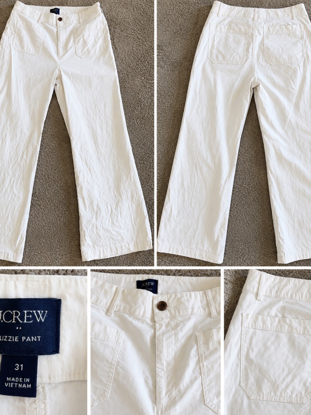 J. Crew White Wide-Leg Lizzie Pants